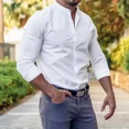 thumbnail image 4 of Camisa Slim Fit Hombre Manga Larga Casual Cuello Mao Lisa, 4 of 8