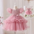 thumbnail image 5 of Bobifish Toddler Girls Evening Party Dress Puff Ruffle Sleeve Mesh Bridal Gown Children Girls Formal Tiered Dresss, 5 of 9
