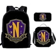 thumbnail image 1 of Wednesday Addams Backpack Three-piece Set Student School Bag Canvas Bag V, 1 of 4