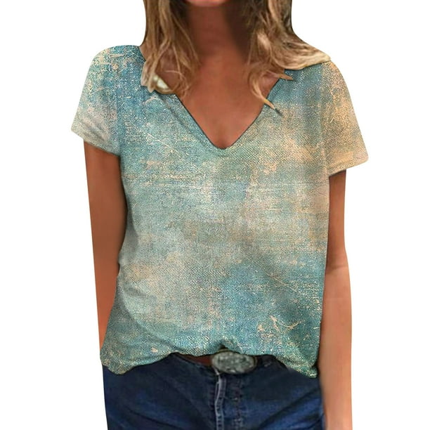 Gibobby Blusa Casual de Mujer Túnica holgada para mujer, camisetas informales verano, camiseta Floral manga corta con cuello redondo, blusa holga(M,XL)
