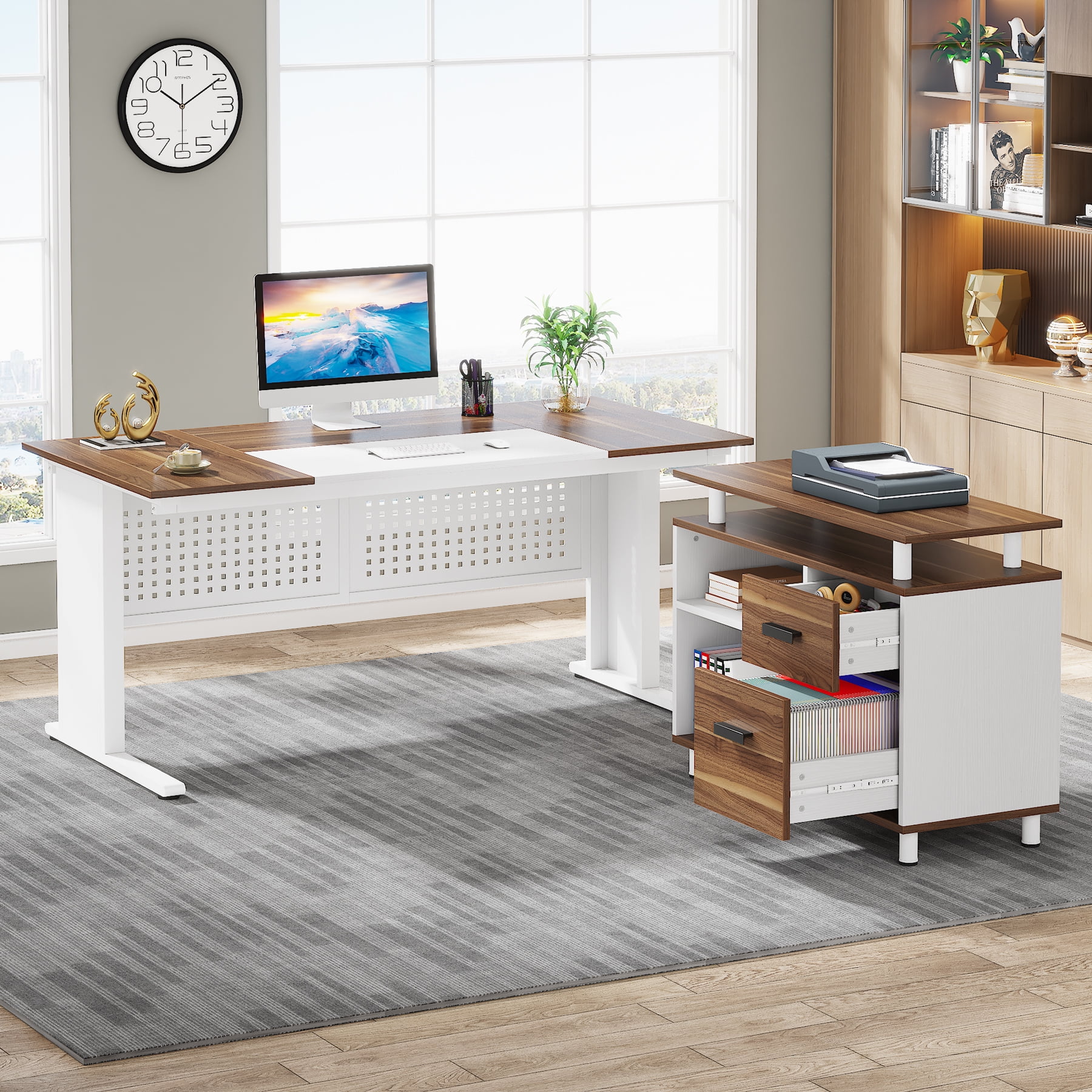 Tribesigns Executive Desk, Large Computer Desk with File Cabinet, Executive Office Desk with Storage Cabinet, Business Furniture Desk Workstation for Home Office