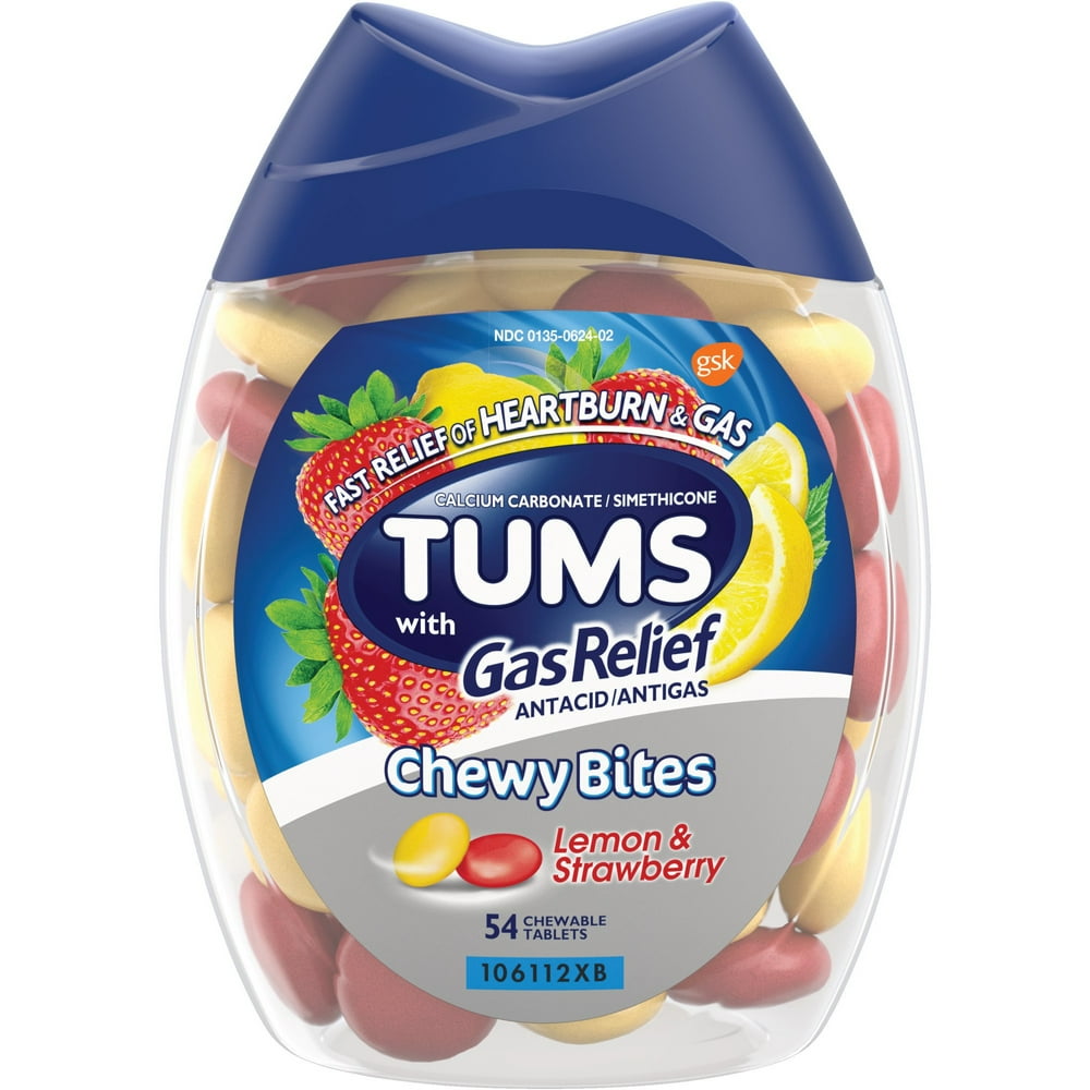 Tums Chewy Bites Chewable Antacid Tablets With Gas Relief, Lemon
