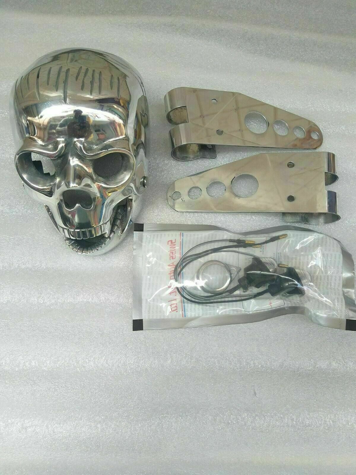 Universal Motorcycle Chopper Bobber Skull cracked Headlight With Light In Eyes