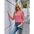 thumbnail image 6 of Women'S Multi-Layered V-Neck Solid Color Long Sleeved T-Shirt Casual Blouses Top Pink S, 6 of 8