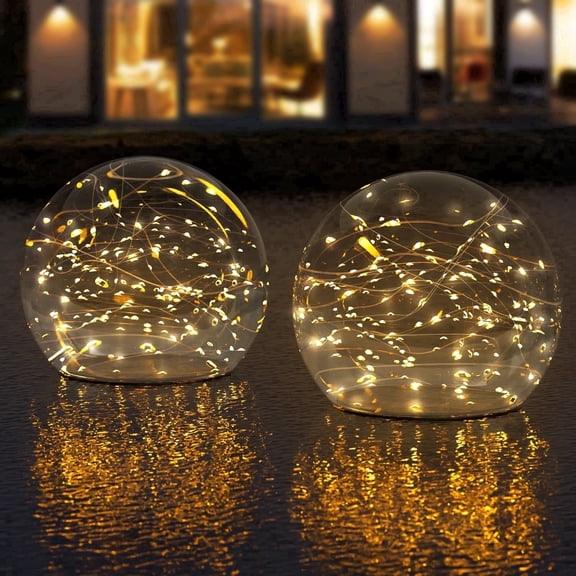 Postlucky 2-Pack 7.4" Clear Color IP66 Waterproof Solar Floating Globe Lights for Pool Garden Backyard