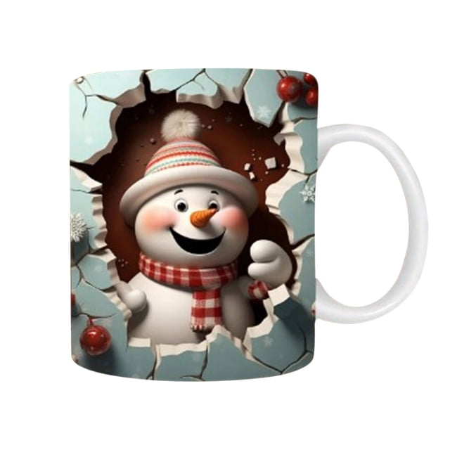 Taza de café de cerámica con diseño de muñeco de nieve de Papá Noel, taza de café de cerámica, regalo de Navidad, diseño de muñeco de nieve blanco, decoración festiva, idea de regalo única,