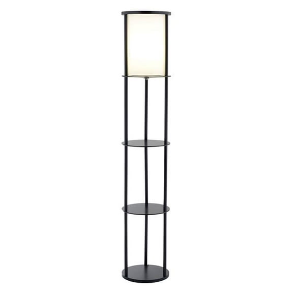 11.5" X 11.5" X 62.5" Black Wood Round Shelf Floor Lamp