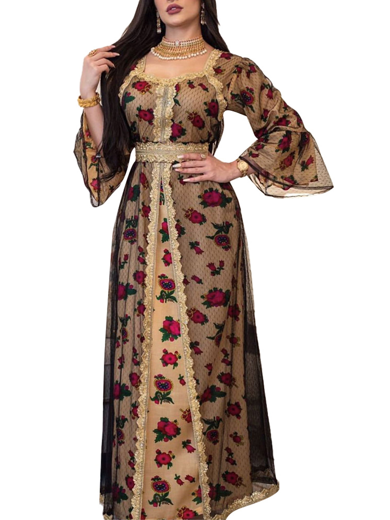 Ethnic Women Abaya Boho Embroidery Dress Muslim Long Maxi Party Jilbab Robe Gown 