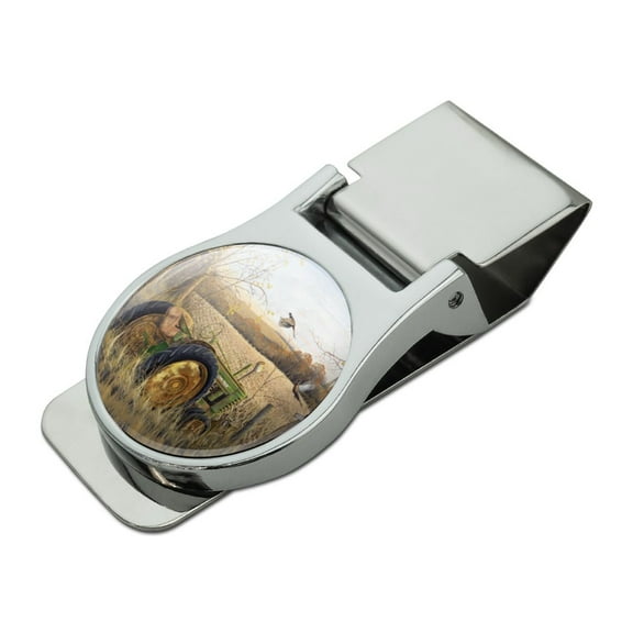 Tractor on the Farm Satin Chrome Plated Metal Money Clip