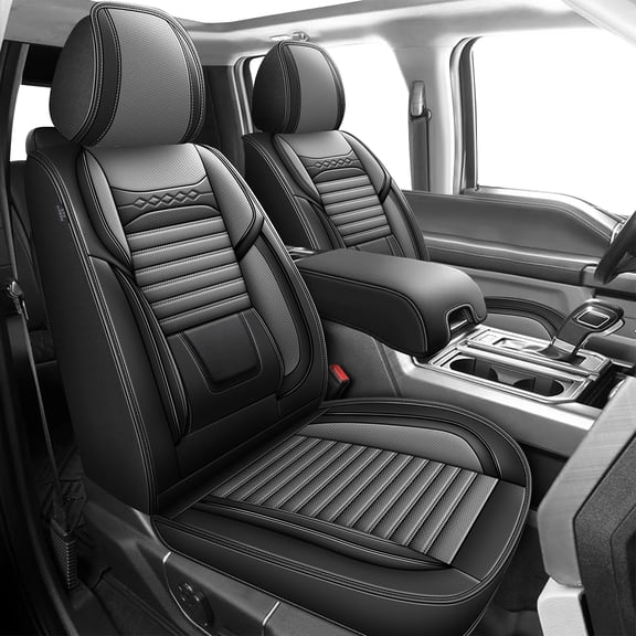 LAONNVIR Seat Covers Full Set Fit for 2009-2026 Ford F150 & 2017-2026 F250 F350 F450 5-Seat Leather Pickup Seat Cushion Cover Waterproof Faux Leather Protectors