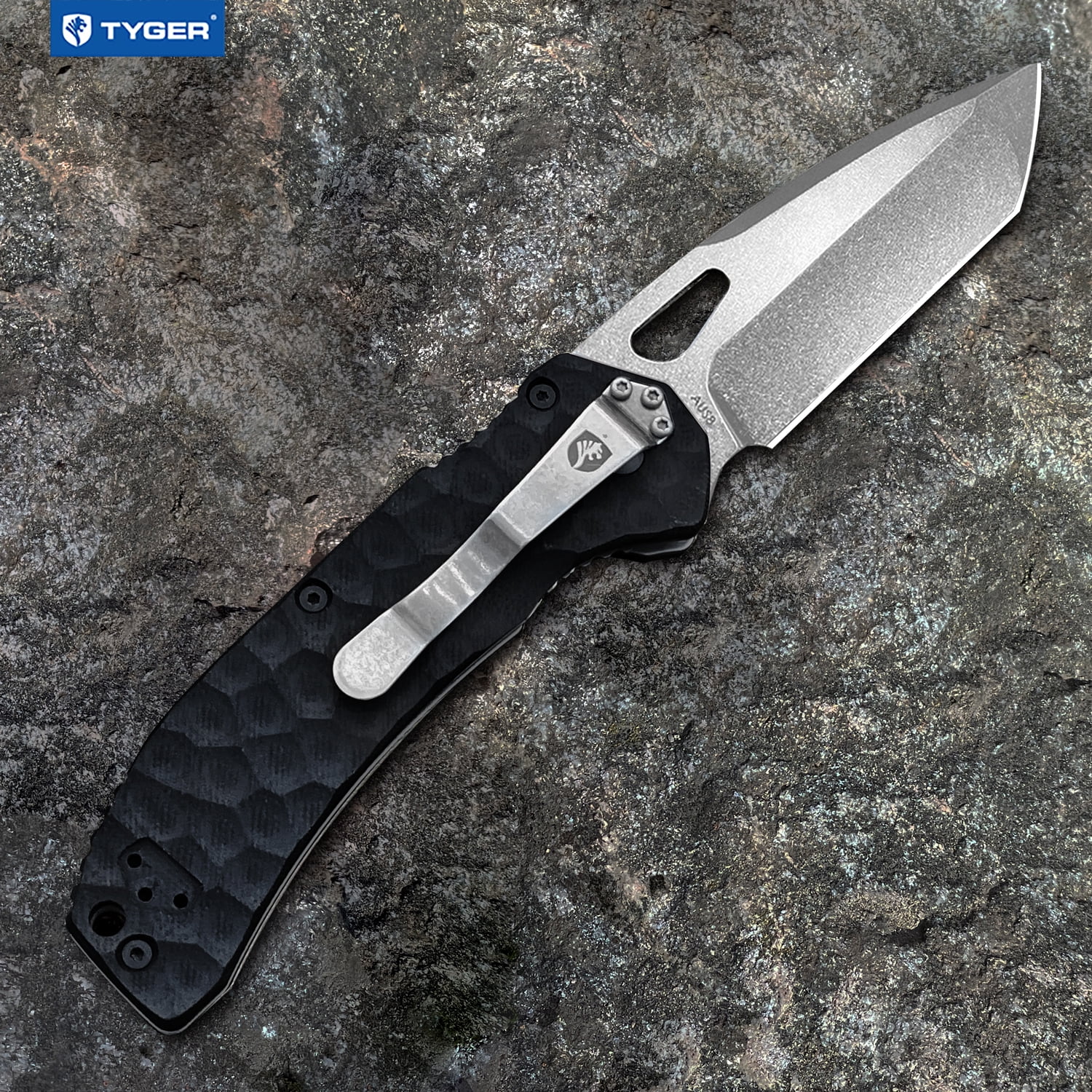 Tyger K4 EDC Folding Pocket Knife | Stone-washed AUS-8 Steel Blade | Black G-10 Handle | TG-KF7A2837