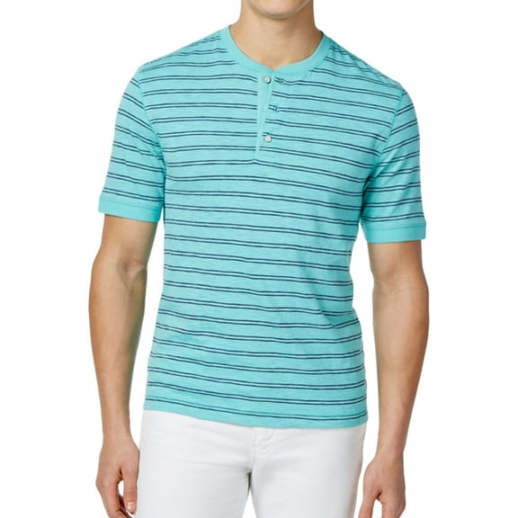 Club Room Mens Striped Henley Shirt, Green, Big & Tall, LT