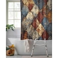 thumbnail image 2 of Split Shower Curtain for Transfer Bench, Brown Gray Plaid Fabric Shower Curtains for Bathroom, Country Abstract Gradient Chic Check Tub Sliding Transfer Bench Waterproof Bath Curtains 72"x72", 2 of 9