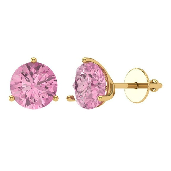 4 ct Screw-Back Stud Earrings for Women | 8.0mm Round Cut Simulated Pink Diamond | 18K Yellow Gold