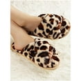 thumbnail image 2 of ELElax Women's Cross Band Slippers Fuzzy Soft House Slippers Plush Furry Warm Cozy Open Toe Fluffy Home Shoes Comfy Indoor Outdoor Slip On Breathable， Leopard, 2 of 7
