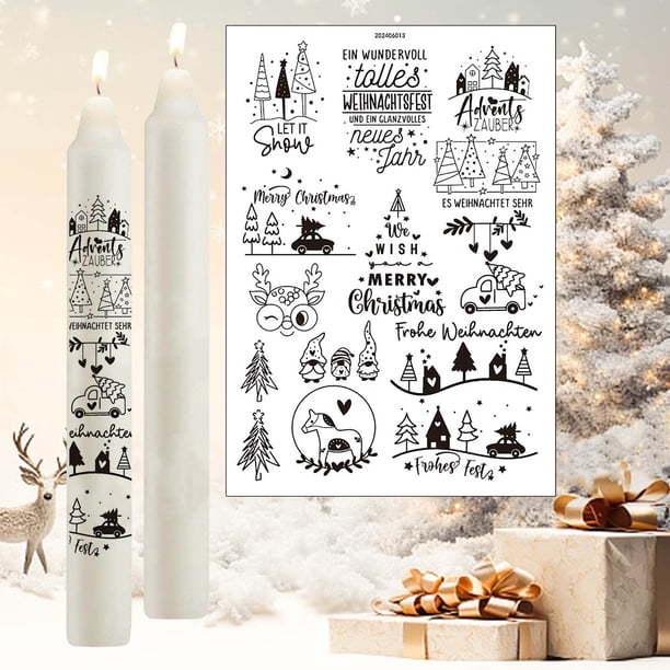 Puntoco Pegatina de agua con forma de muñeco de nieve y vela navideña, tema de actividad, decoración con velas de humor, pegatina de agua ultraligera