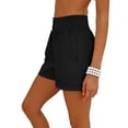 thumbnail image 6 of ClodeEU Women's Linen Shirred Elastic Waist 3" Shorts with Pockets,Solid Color Casual Summer Bottoms Black,Womens Plus XL, 6 of 9