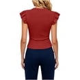 thumbnail image 7 of ClodeEU Women's Crew Neck Ruffle Cap Sleeve T-Shirt,Fitted Ribbed Knit Basic Slim Top Red,Women's Plus XXL, 7 of 7