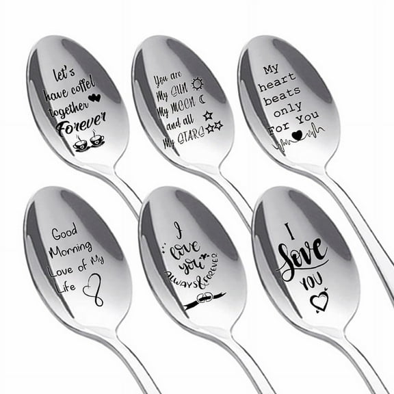 6 pcs Love You More Spoon,Love You More Engraved Spoon,Stainless Steel Espresso Spoon,Tea Coffee Dessert & Soup Spoon