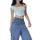 thumbnail image 3 of Txlixc Mujeres Verano Sexy Crop Tops Manga Corta Cuello Cuadrado Botón Camiseta Txlixc Sexy, 3 of 9