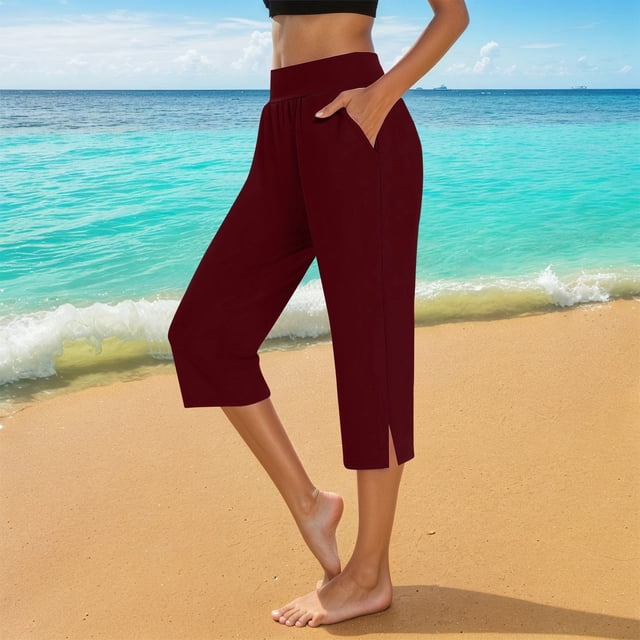 WILLBEST Pantalones Casuales de Mujer Capris elegantes para Uso Diario con Aberturas Laterales Cómodos y de Diseño Ideal para Actividades En Climas Cálidos Chica