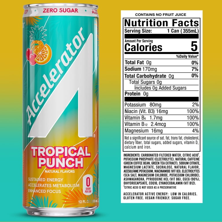 Accelerator Energy Drink, Tropical Punch, 12 fl oz can (12 pack