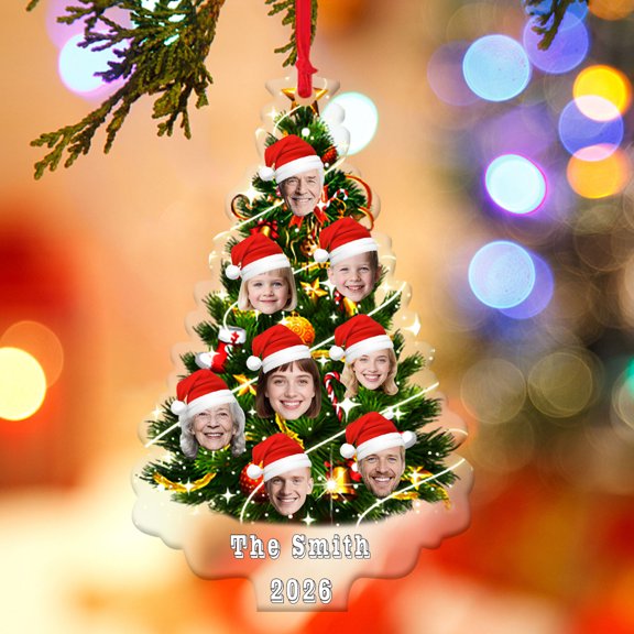 PPgejGEK Customizable 2D Flat Christmas Tree Ornament with Personalized Name Date Photo, 9x6cm/3.54x2.36in Acrylic Hanging Pendant for Holiday Party Decor