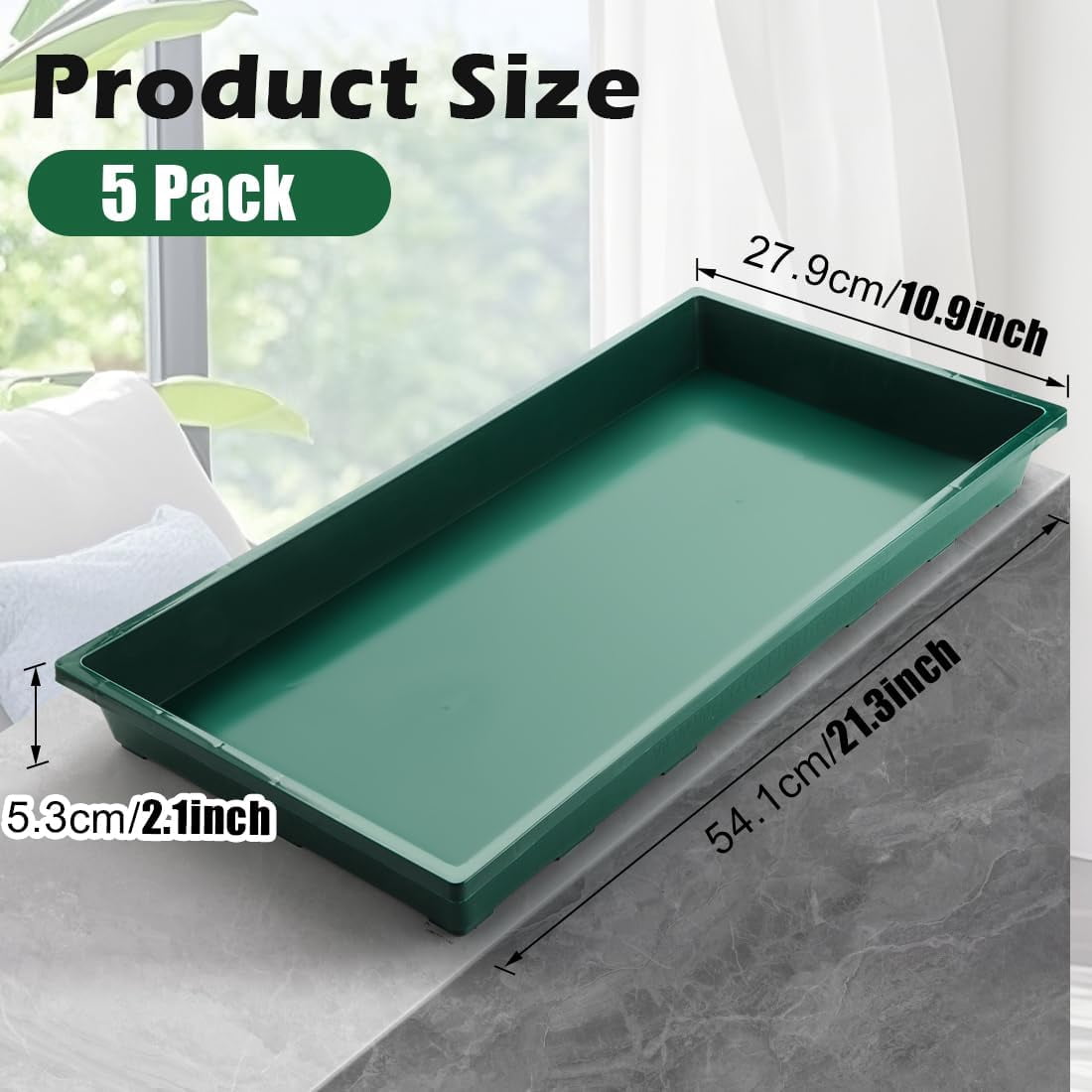 Seed Starter Plant Nursery Pots Trays, 5-Pack of Plastic Green Flats for Carrying and Holding Planting Pots