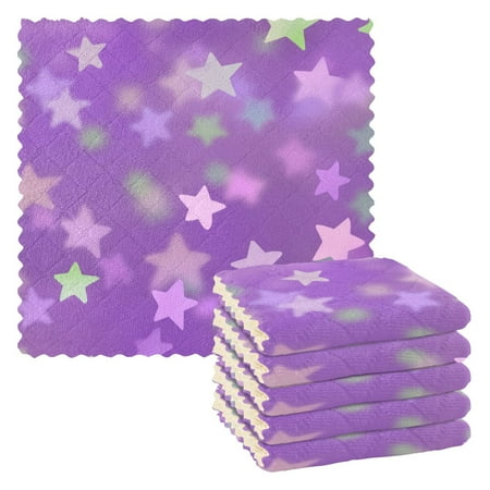 

6 Pack Kitchen Dish Towels 11 Inch x 11 Inch Reusable Cleaning Cloths for Washing Dishes Dish Cloths for Drying Dishes Purple Stars Pastel Colors