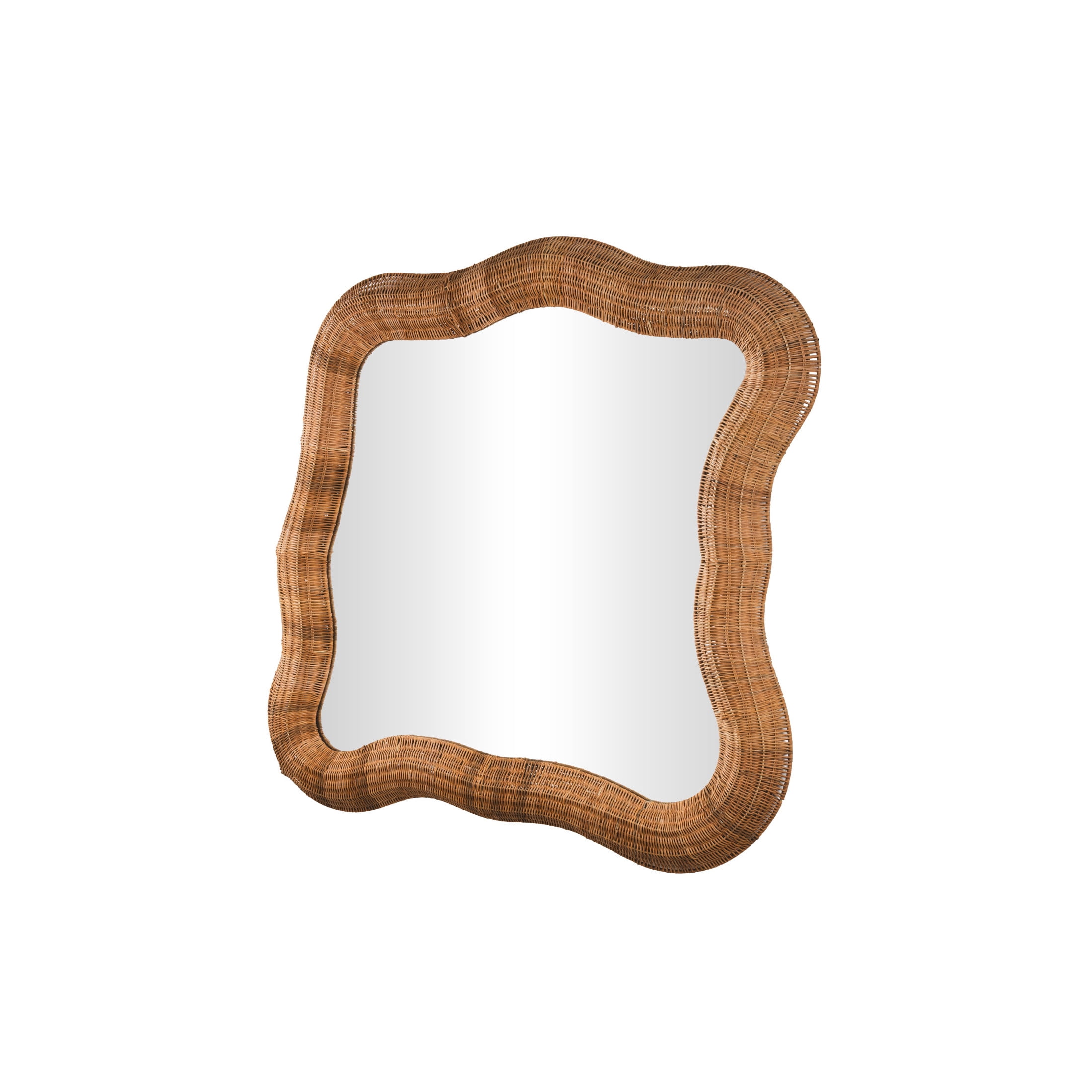 DecMode 42" x 41" Beige Handmade Woven Beveled Wall Mirror