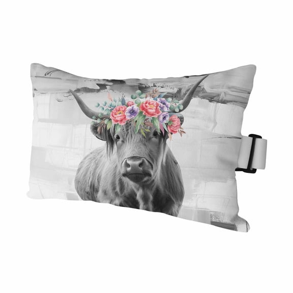 Floral Animal Outdoor Chaise Lounge Pillows Vintage Country Farm Black White Highland Cow Colorful Flowers Lumbar Pillows with Insert Elastic Strap Headrest Pillow for Recliner 1 Pack 11x16 Inch