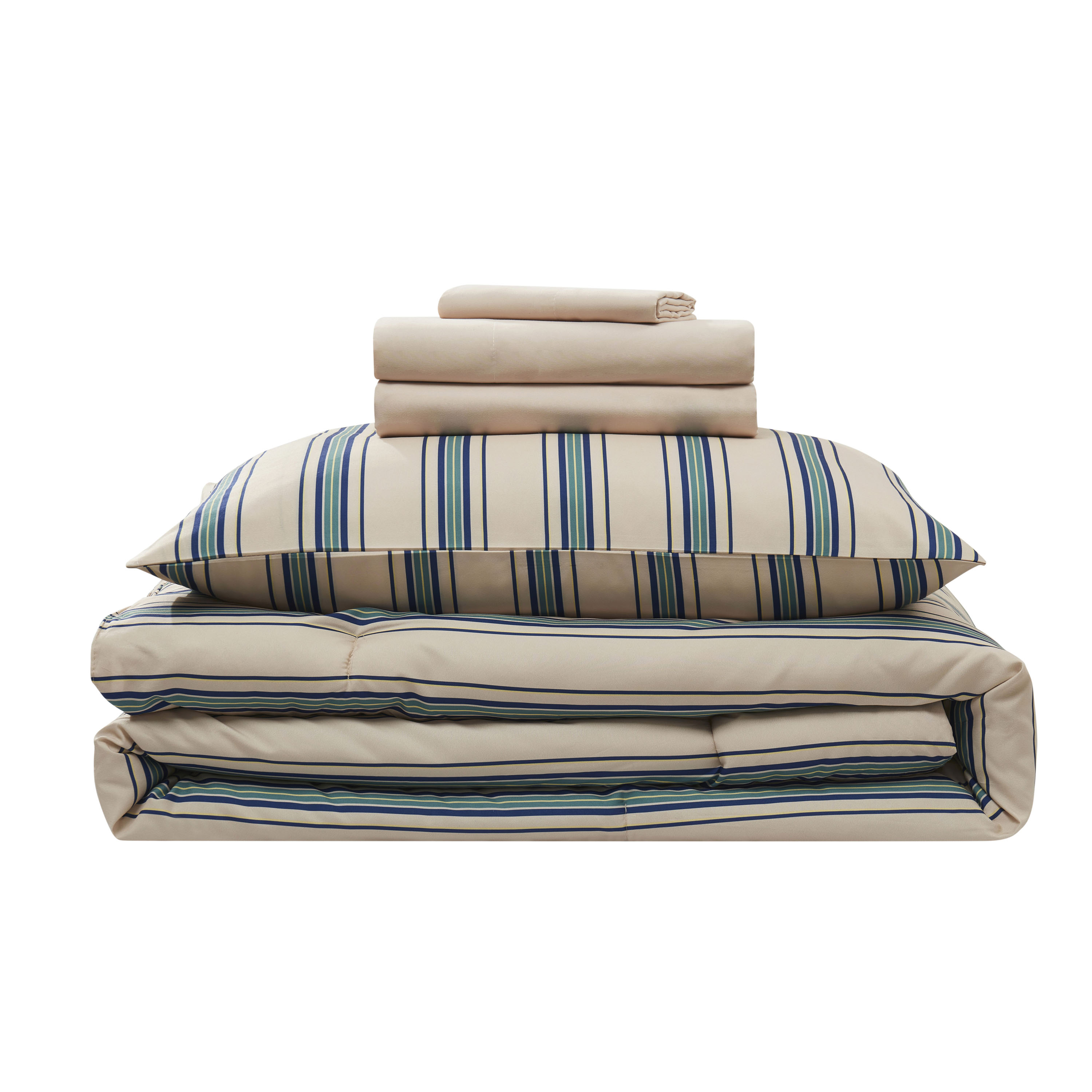 LammaLoe Twin Comforter Sets, 5 Piece Striped Bed in a Bag, Bedding Comforter Set with Sheets, Modern Bed Set, Cream