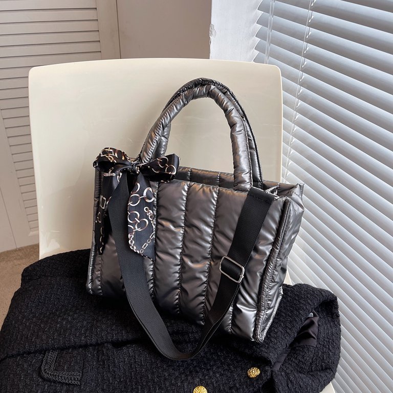 Large Padded Puffer Bag Tote Luxury Black Bags with Lock Women