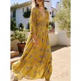 thumbnail image 2 of Caoirhny Women’s Bohemian Floral Dress Summer Half Sleeve V Neck Shirred Waist A-Line Dress Long Flowy Dress, 2 of 9