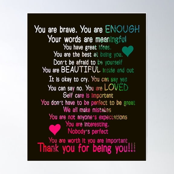 You Are Brave Inspirational Affirmations Poster Wall Art UNFRAMED PAPER POSTER, Home Decor