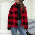 thumbnail image 5 of Oksale Vintage Plaid Jackets for Women Fluffy Fleece lined Jacket Lapel Collar Checked Coats No Hood Button Down Long Sleeve Coat Thicken Warm Winter Jacket 2025 Red M, 5 of 6