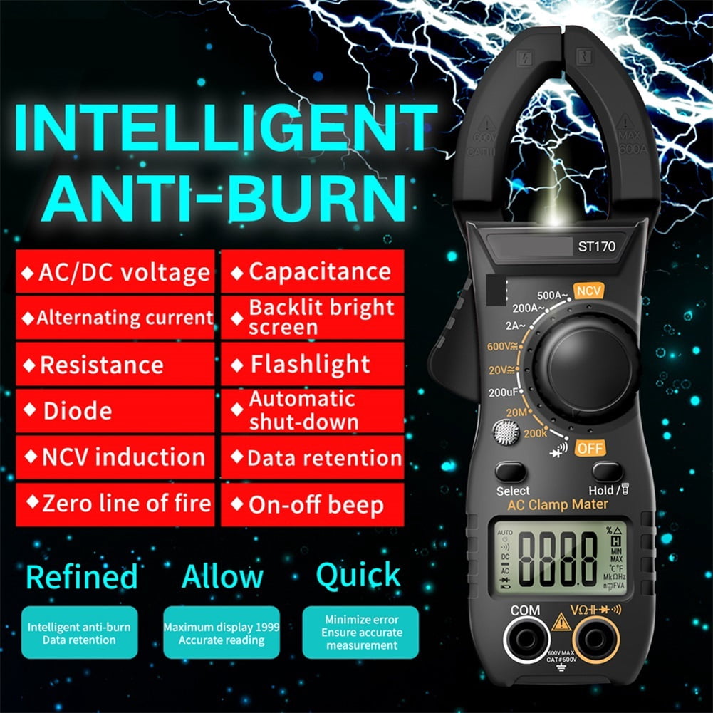 Digital Multimeter Backlit Display Current Voltage Resistance Capacitance Tester Clamp Meter NCV ,High&Low Sensitivity