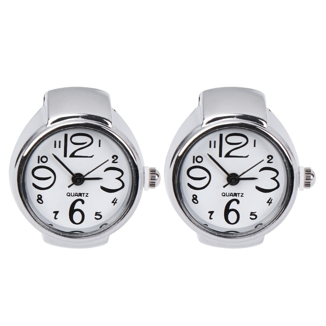 2 relojes de cuarzo para llevar en los dedos, relojes creativos con forma de anillo, mini accesorios para mostrar la hora para mujeres y hombres (blanco)