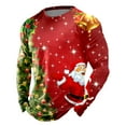 thumbnail image 4 of Christmas Tshirt Men Long Sleeve Plaid Christmas Tree Graphic Pajamas Tee Crew Neck Casual Fall Winter Holiday Family Xmas Gift Mens Shirts ZC Red XXXXL, 4 of 4