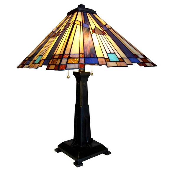 RADIANCE Goods Tiffany-Style 2 Light Mission Table Lamp 15" Shade