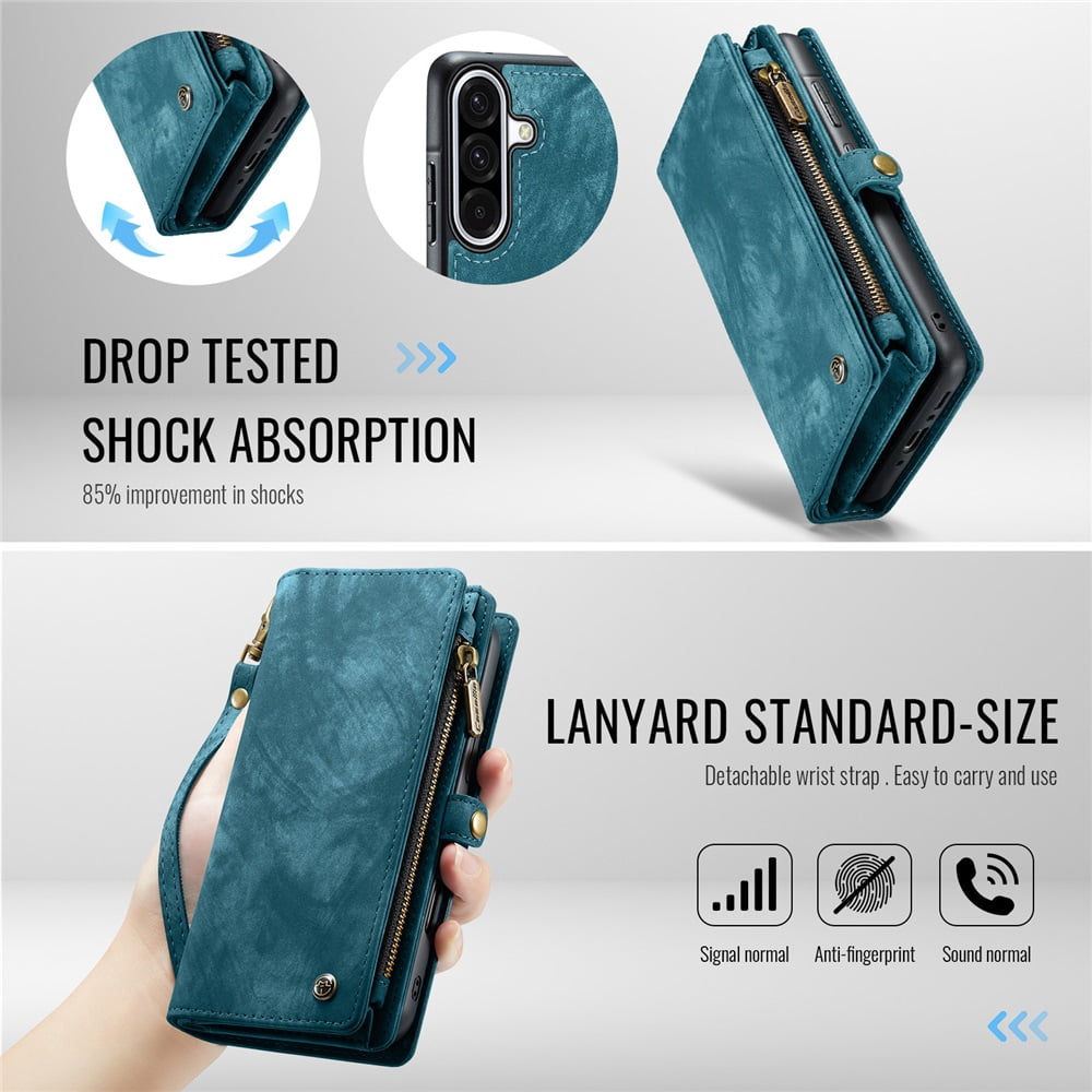 CaseMe Leather Case for Samsung Galaxy A56,2 in 1 Detachable Wallet Case with 8-Card Holder Zipper Bills Slot,Magnetic Shockproof Flip Leather Cover Zipper Pocket Phone Cases,Blue,For Galaxy A56