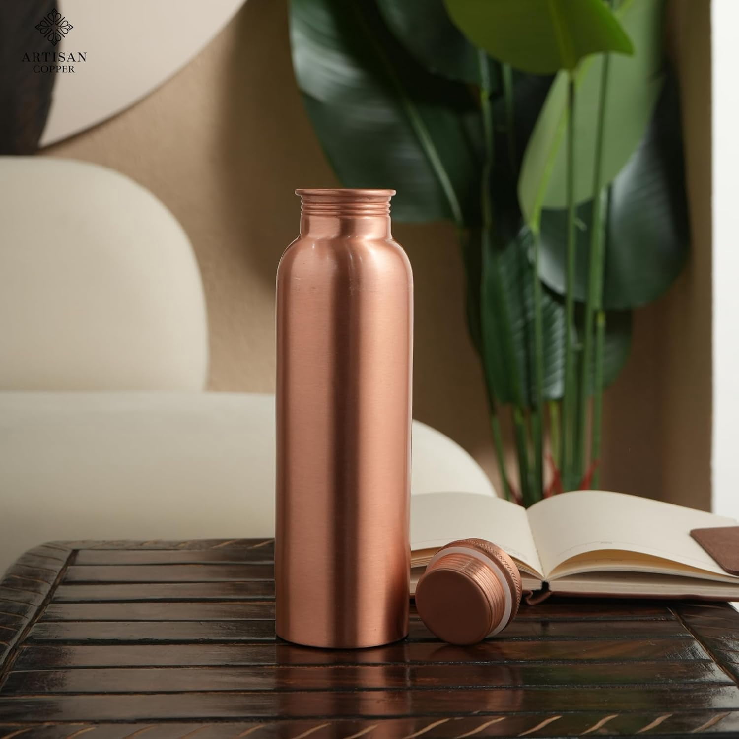 Pure Copper Water Bottle, 34 oz (950 ml), Smooth Finish, Leak-Proof Design Vessel, Ayurveda Health Benefit for Sport, Fitness, Yoga. Pure CopperBottle for Drinking Water