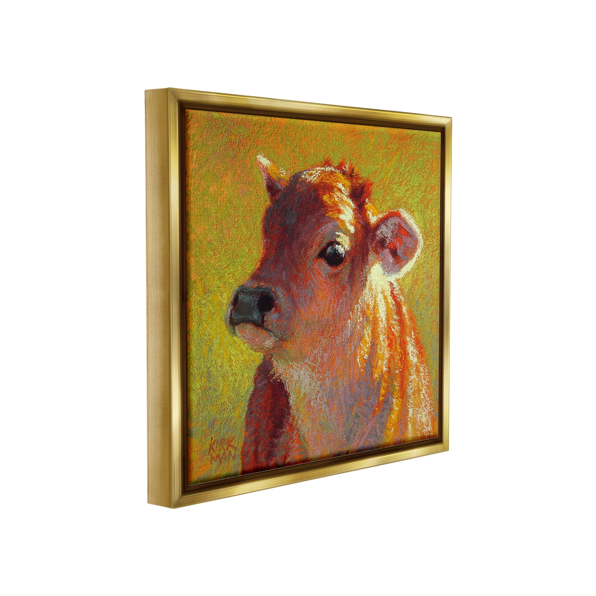 Stupell Industries Sunlit Calf Painting Animals & Insects Painting Gold Floater Framed Canvas Art Print Wall Art, 25 x 25