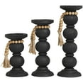 thumbnail image 5 of DecMode 3 Candle Black Wood Handmade Bubble Inspired Matte Candle Holder with Beaded Garland Accent, Set of 3, 5 of 7