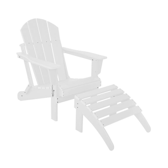 Westin Outdoor 2-Piece Set Plastic Adirondack Chair with Ottoman Footrest Included, White