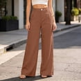 thumbnail image 5 of Cotton Wide Leg Pants for Women Flowy Pants for Women Plus Size Summer Outfits with Pockets Womens Straight Leg Button Trousers, 5 of 6