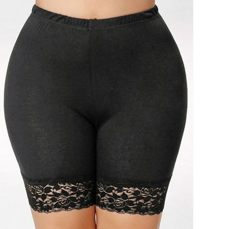 Women Plus Size Lace Insert Stretch Short Leggings Gym Tights Viscose Active Shorts Cycling Hot Pants