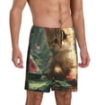thumbnail image 2 of Balery Cute Kitten Water Lilies Pantalones cortos de pijama de punto de algodón para hombre con cinturilla y bolsillos-3X-Large, 2 of 6