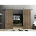 thumbnail image 3 of Sturdy Double Barn Door 84 x 84 inches with | Planum 0015 Walnut with Frosted Glass | Stainless Steel 14FT Rail Hangers Heavy Set | Solid Panel Interior Doors, 3 of 6