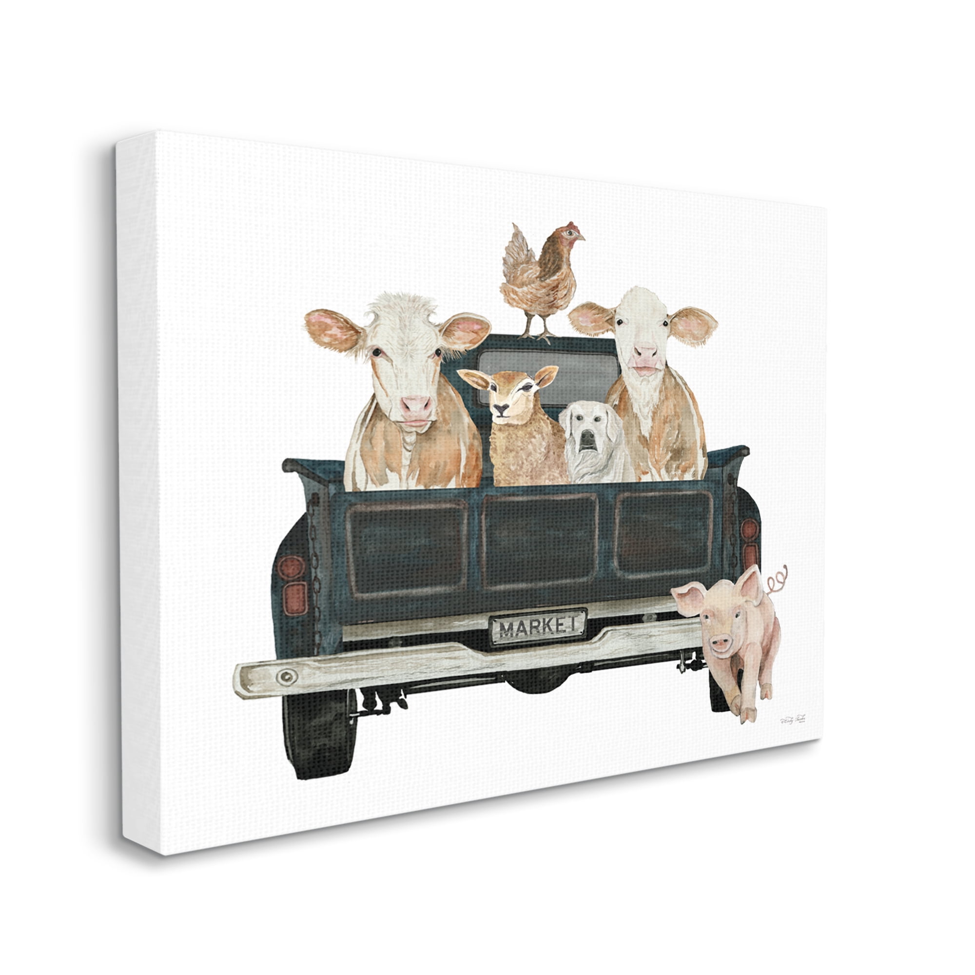 Stupell Industries Farm Animals in Truck Animals & Insects Painting Gallery Wrapped Canvas Print Wall Art, 48 x 36